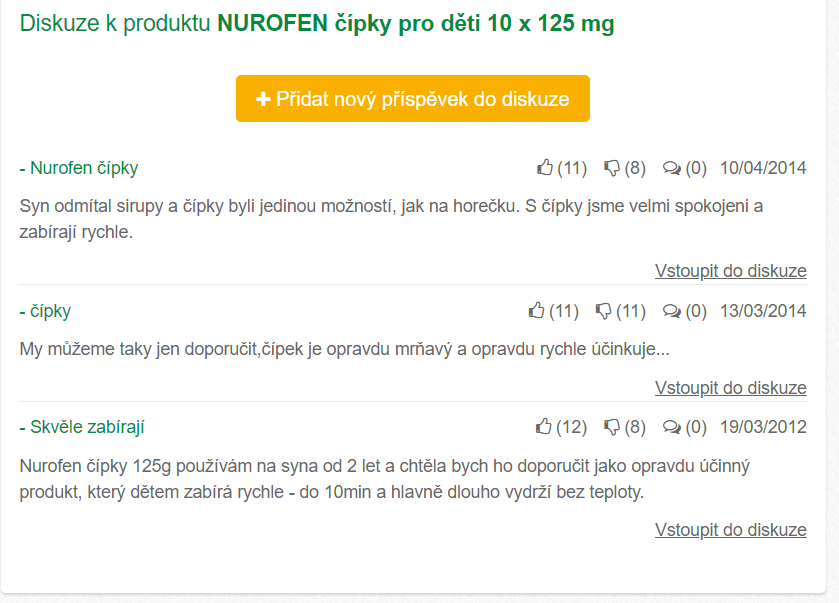 Nurofen pre deti čípky - diskusia na Lekarna.cz