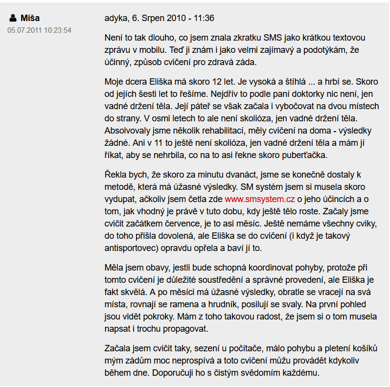 skúsenosti s cvičením sm systém z portálu forum.zdravie.sk