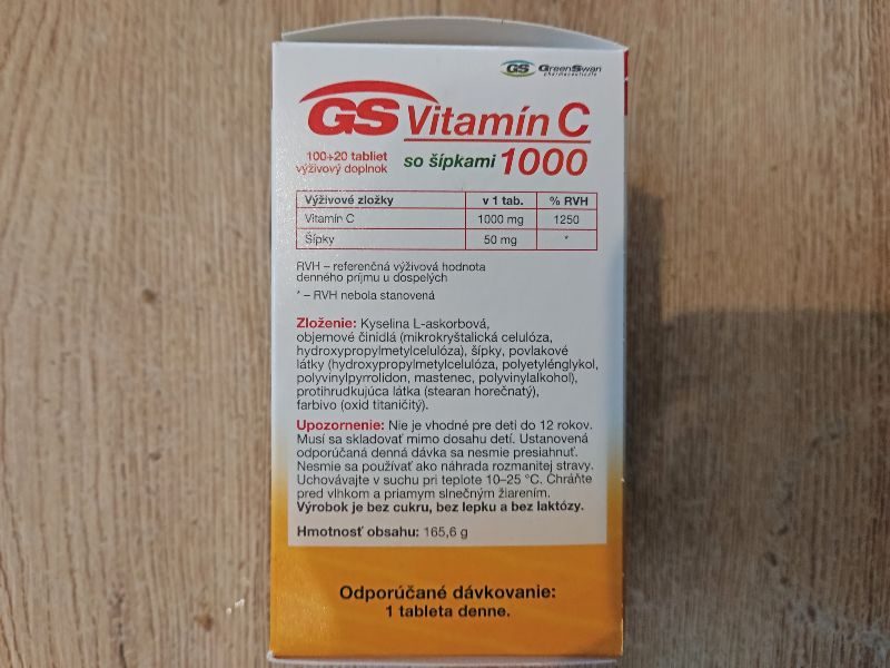 GS Vitamín C 1000 so šípkami, 100 + 20 tabliet, zloženie