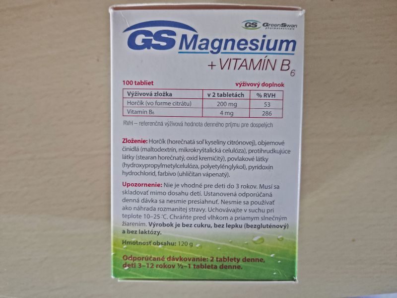  GS Magnesium B6 v škatuľke - zloženie
