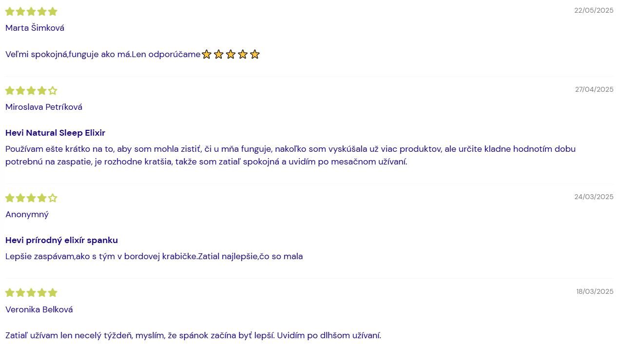 Skúsenosti a komentáre ostatných užívateľov s užívaním Hevi Deep Sleep Elixir
